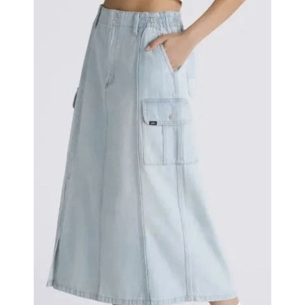 Vans Denim Cargo Midi Skirt Light Wash Utility Pockets  Sz S